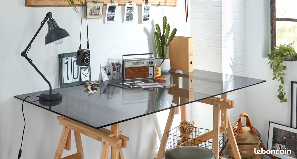 Plateau de verre pour bureau 160x80 cm (image 1)