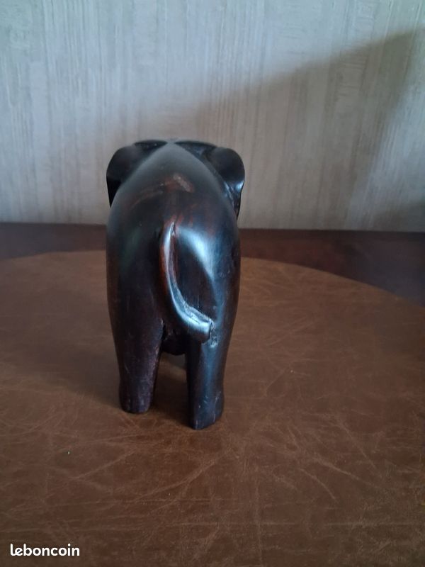 Statuette éléphant vintage en ébène massif et os – 13 cm (image 2)