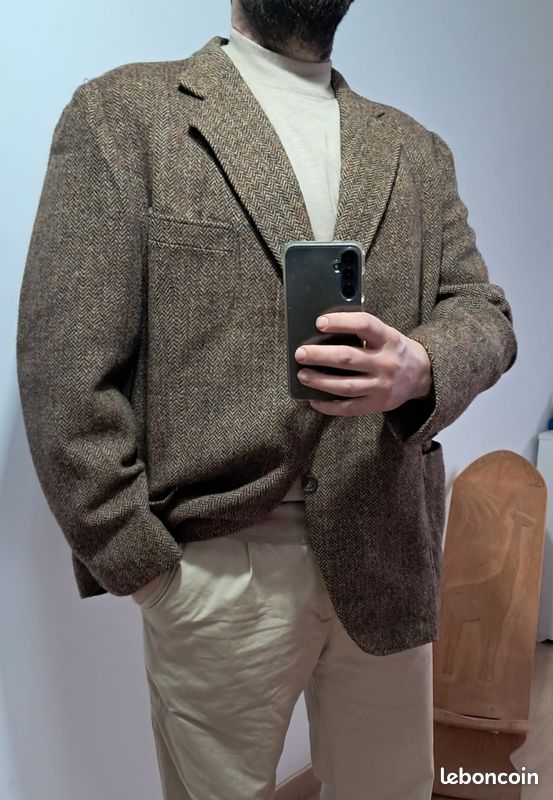 Veste Blazer Vintage Harris Tweed (années 80) - 100% Laine - Taille S - Occasion Très Bon état (petit Accroc)