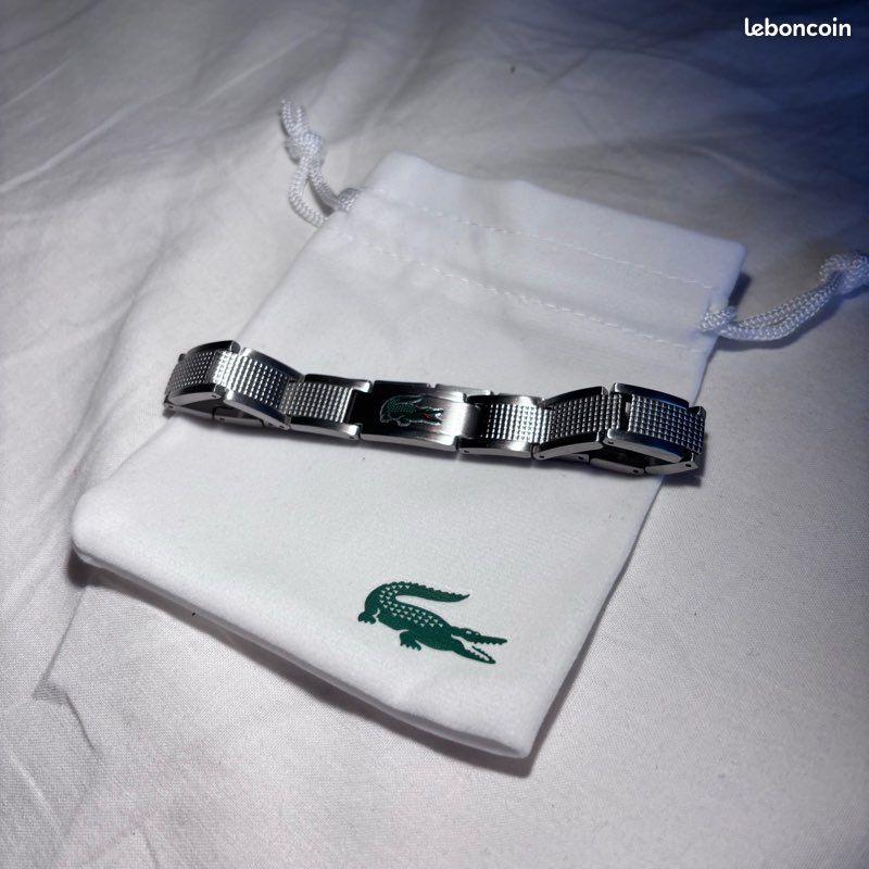 Bracelet Lacoste à maillons homme acier inoxydable argenté logo crocodile vert – coffret + pochon (image 8)