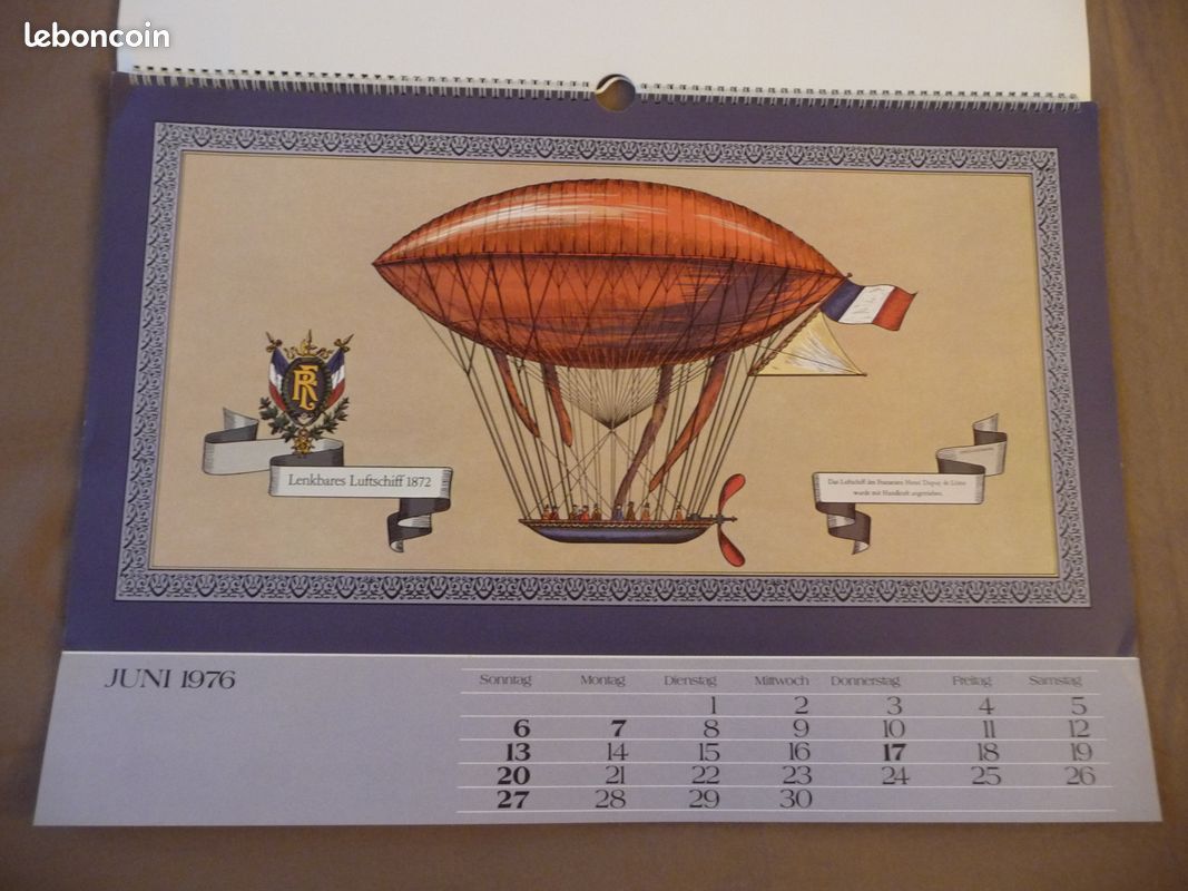 Calendrier rare I.Teil de 1976 ballons dIrigeables et mongolfieres avec photos allemandes (image 10)