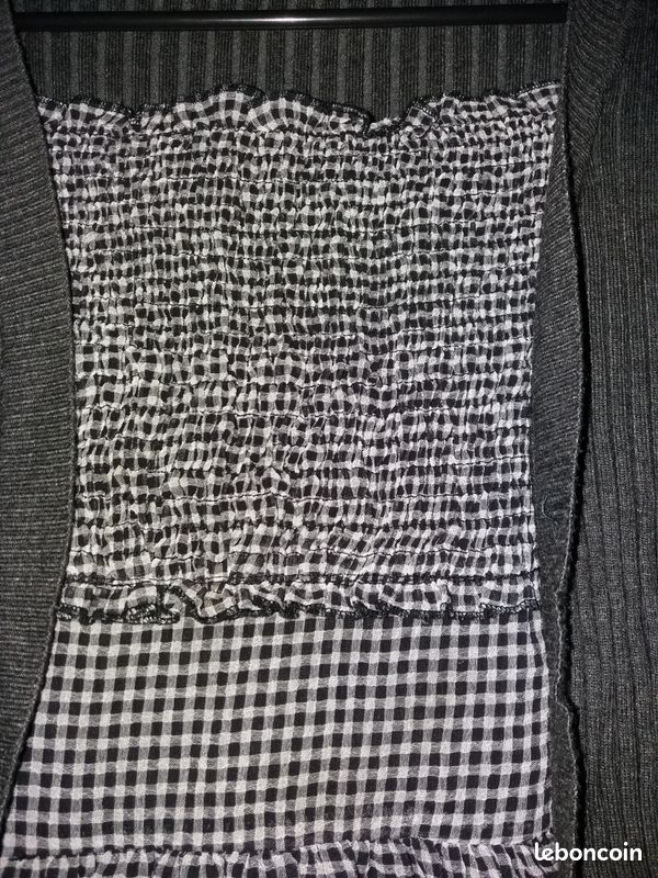 Pull gris femme empiecement tissus T44 (image 2)
