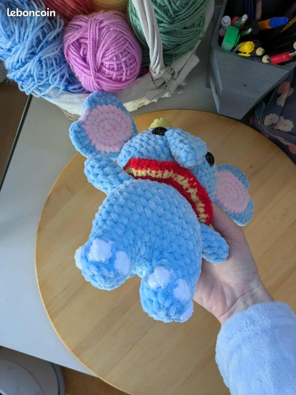 Dumbo éléphant doudou très doux, en peluche fait main au crochet, amigurumi, neuf 24 cm (image 11)