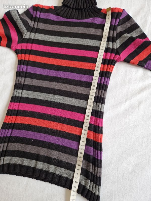 DSXH Pull Court à Manches Longues et col roulé pour Femme Motif Rayures Arc-en-Ciel