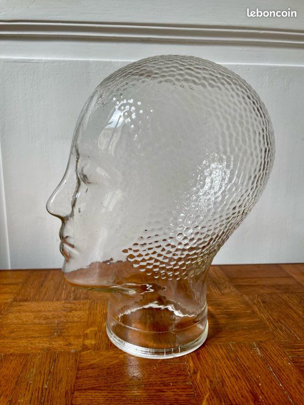 Tête De Mannequin En Verre Recyclé - Support Décoratif Pour Casquettes, Casques, Accessoires - Modèle Crâne - Présentoir Original