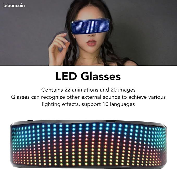 Namvo Lunettes LED Lunettes de Charge USB Rechargeables avec Affichage LED pour bo?te de Nuit No?l, Fournitures de fête d'anniversaire (Bleu