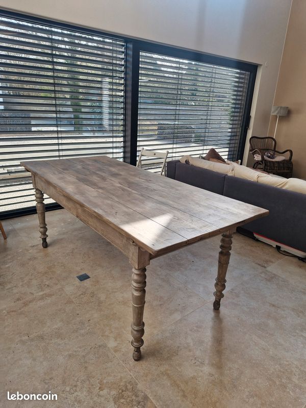 Grande table à manger 2 m en bois – ancien bureau rénové avec tiroirs (image 7)