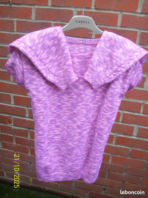 Pull Dame Rose Chiné T 44/46 Torsades Manches et Devant (image 7)