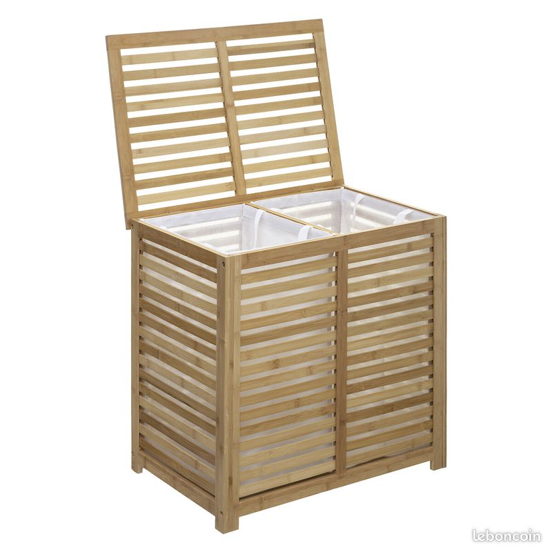 Meuble panier à linge double en bambou 50L+50L "SICELA" (image 2)