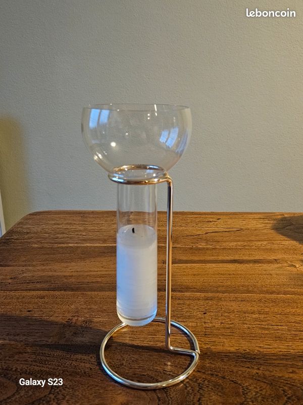 Photophore / bougeoir en verre et métal chromé – style moderne (image 1)