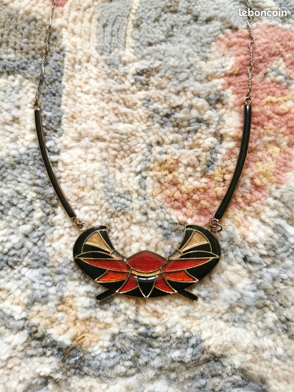 Pendentif Vintage Moule Rouge - Émail D'Art Signé - Acier Inoxydable - Occasion