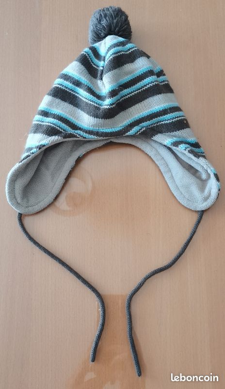 Bonnet bébé en laine gris et bleu (image 2)