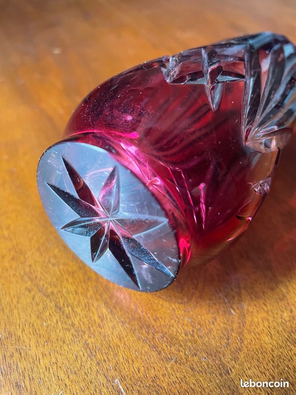 Pair Red Crystal and Brass Vase, Red Cut Crystal De Bohemia For Sale at