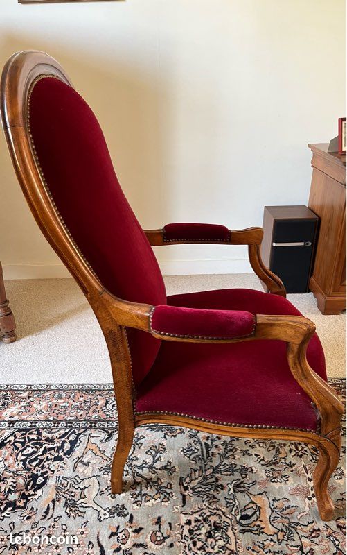 Fauteuil Voltaire velour rouge (image 2)