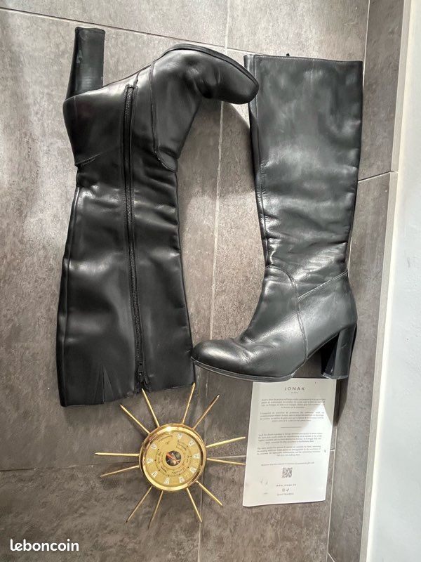 Bottes hautes noir Jonak en cuir taille 38 Talon 8cm Chaussures