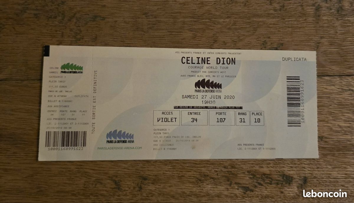 🎫 2 billets Céline Dion Courage Tour 2020 – Collector – Paris La Défense Arena (image 2)