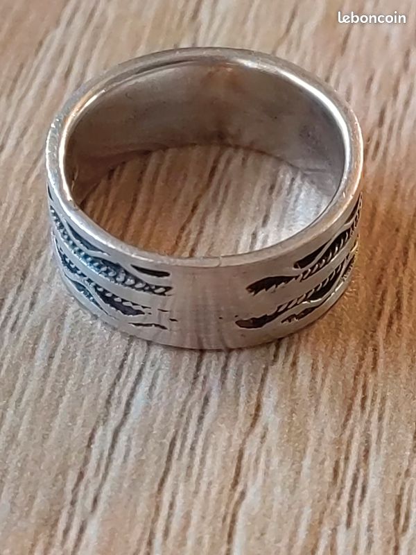 Bague Large Homme Réglable - Style Poker Vintage - Plaqué Argent - Ouverte, Taille Ajustable