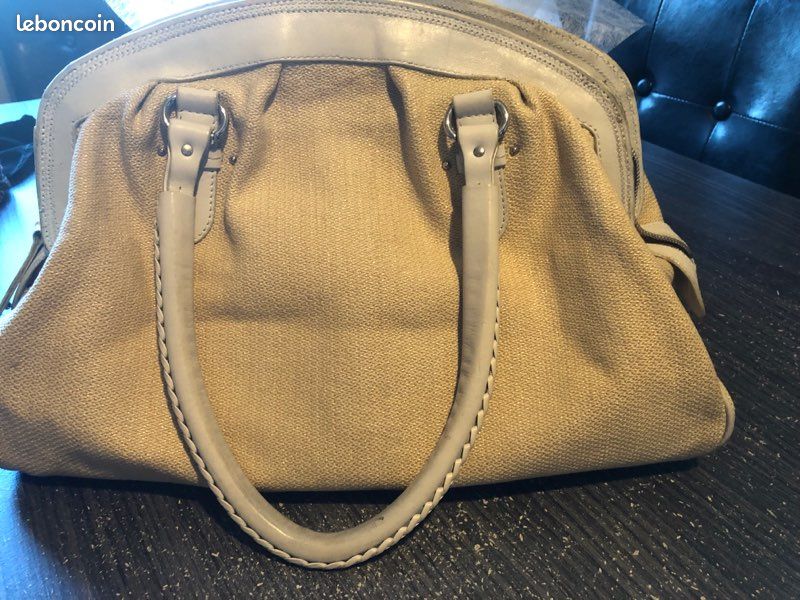 Grand Sac à main de luxe DIOR en cuir et toile beige (image 8)