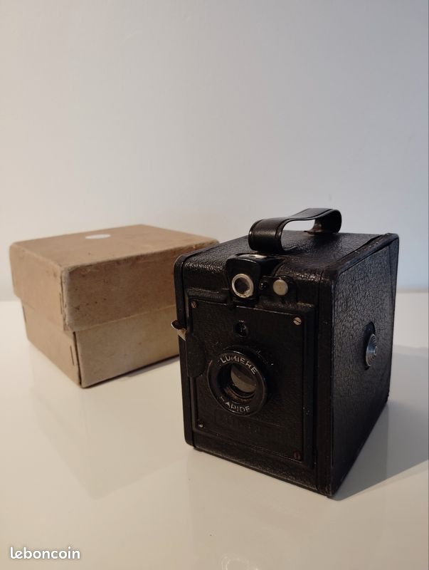 Ancienne Box Appareil Photo LUMIBOX Lumière Métal Noir France Vintage #B906 - France