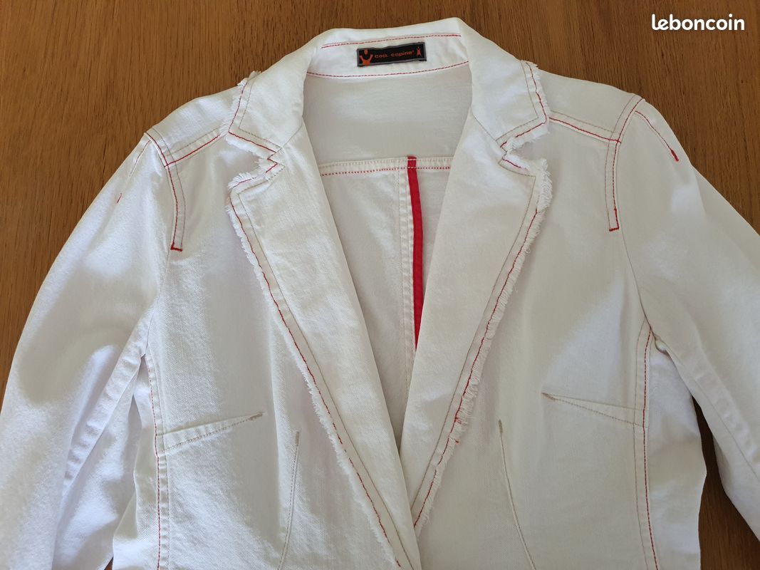 326-Veste jeans blanc liseré rouge Cop Copine T40 (image 2)