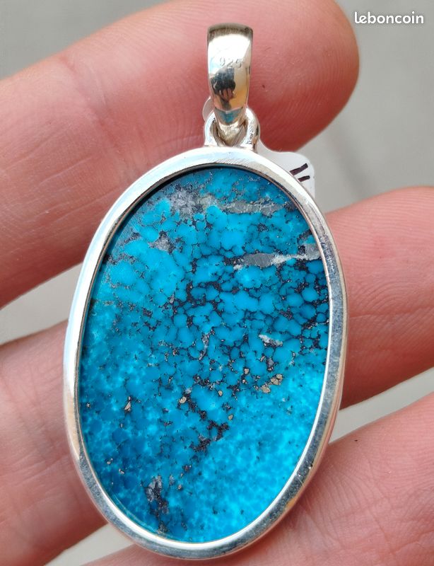 Bijoux et Objets - Pendentif turquoise en argent massif 925