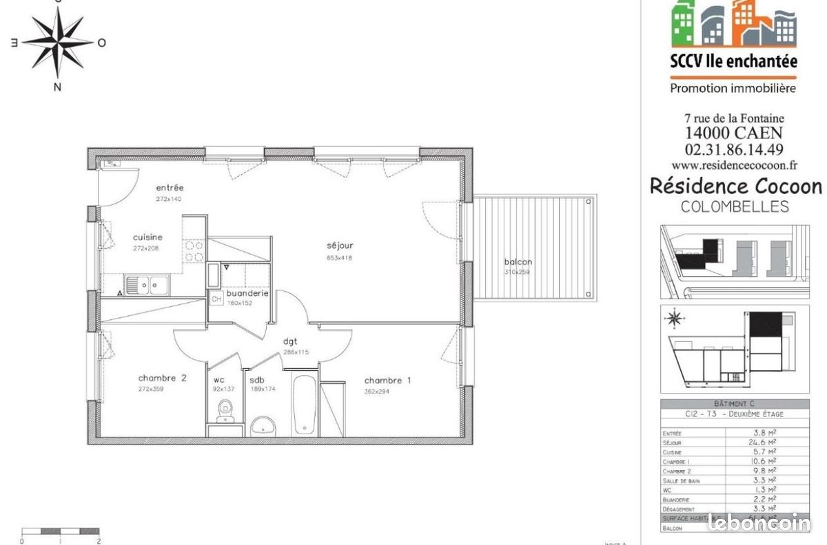 Appartement 3 pièces 65 m² · à Colombelles · 64,6 m² · 840 €/mois