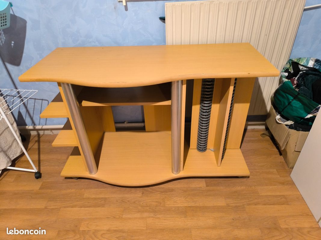 Meuble TV hêtre beige avec support DVD tournant (image 9)