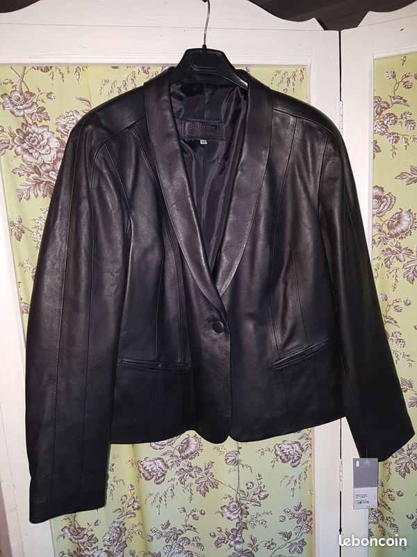 Veste neuve femme cuir noir Georgio & Mario 46 (image 2)