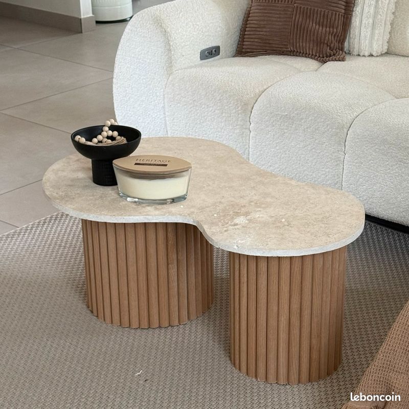 Table basse travertin et bois (image 1)