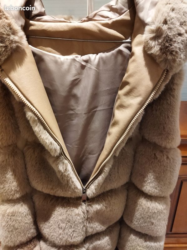 Veste En Plumes D'oie Couleur Taupe - Taille S, Occasion Très Bon état, Doublure Polyester