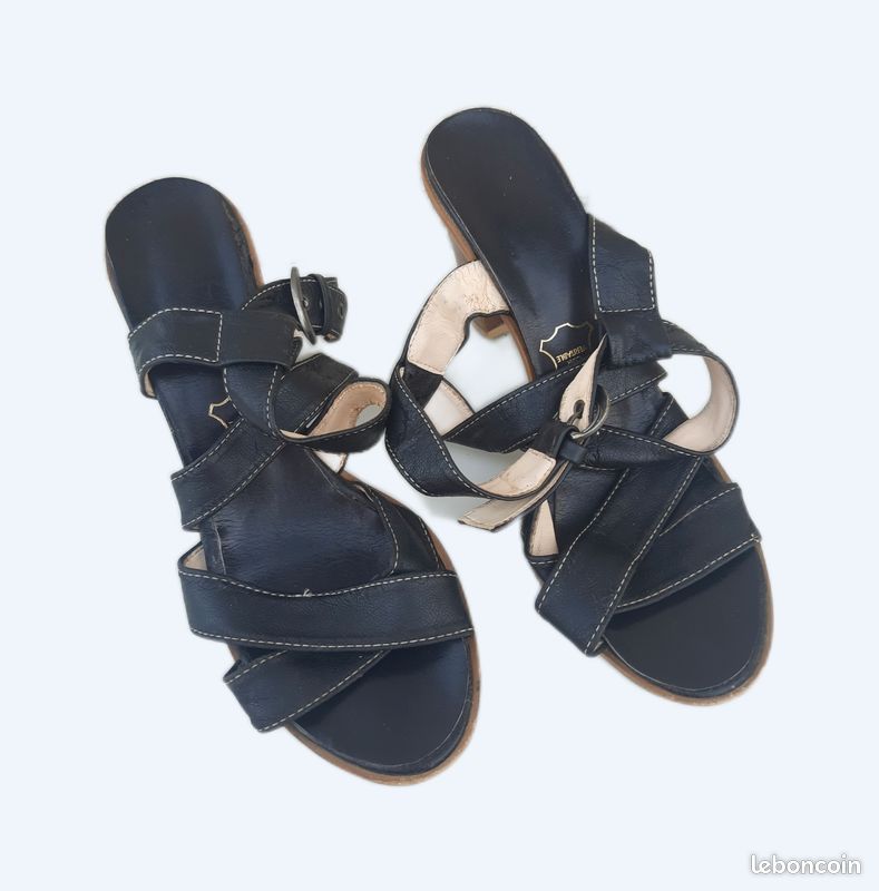 Sandales Plateforme En Cuir Véritable Unisa Taille 40 Jaune - Occasion Bon état
