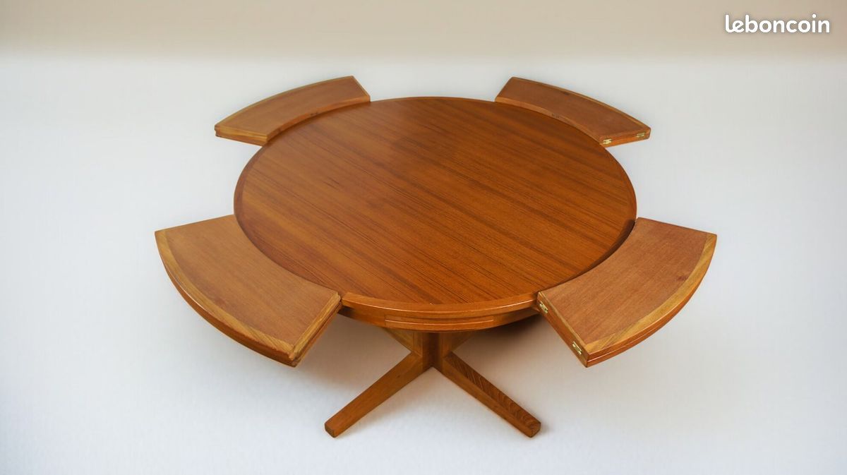 Table de Repas Danoise Flip-Flap Édition Dyrlund Modèle « Lotus » en Teck Vintage 1960 (image 1)