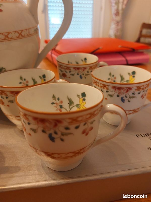 Service à Café PUIFORCAT fabricé et décoré à Limoges Kai Fung chine 18eme siècle made in France 1 cafetière 6 tasses et sous tasses et 1 coupelle (image 6)