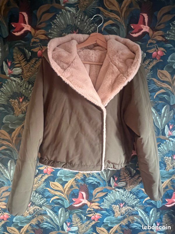 Doudoune toute douce beige crème et kaki réversible - Pimkie - Taille S oversize (image 6)