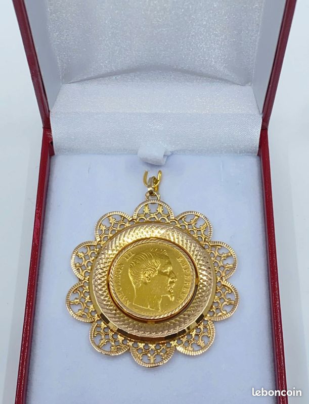 Pendentif Vintage Or 18K - Collier Avec Boulier De Loto - Bijou Ancien