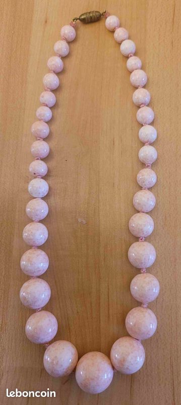 Collier Ancien En Perles De Verre Vert - Longueur 77 Cm, Occasion En Bon état