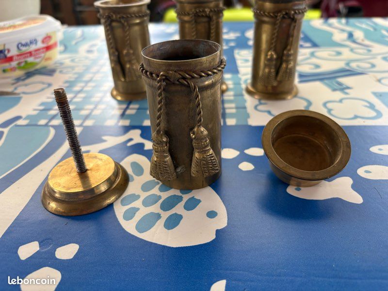 Lot de 4 bougeoirs anciens en laiton – Style oriental (image 3)