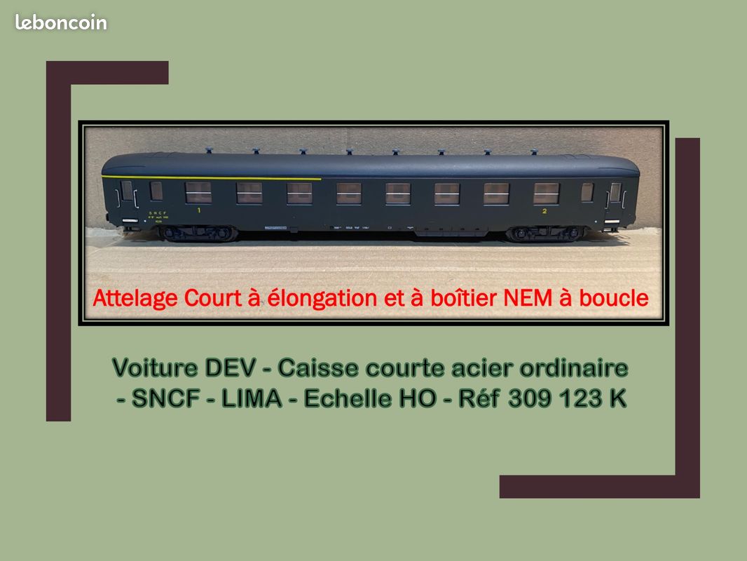 Voiture DEV - Caisse courte acier ordinaire - SNCF - LIMA - Echelle HO - Réf 309 123 K (image 1)