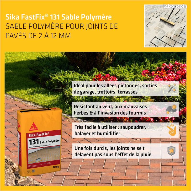 SIKA - Sable polymère pour remplissage des joints de pavé et dalles - Sika FastFix 131 Ton sable - Tous types de pavés - Application facile - Ne tâche pas et ne décolore pas les pavés - 20kg (image 5)
