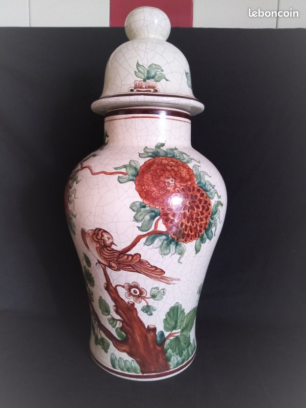 Vase balustre avec couvercle en céramique craquelée, signé Banlloch Espagne (image 1)