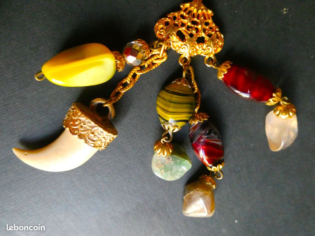 Collier Sautoir Vintage Fait Main - Perles Losange Facetté Jaune Dégradé - Longueur +90cm
