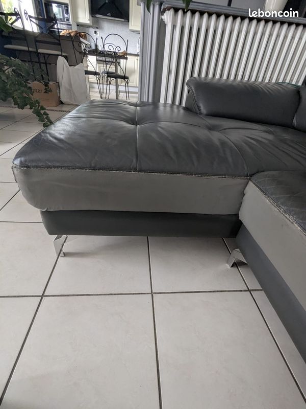 URGENT * Canapé angle cuir gris foncé (image 4)
