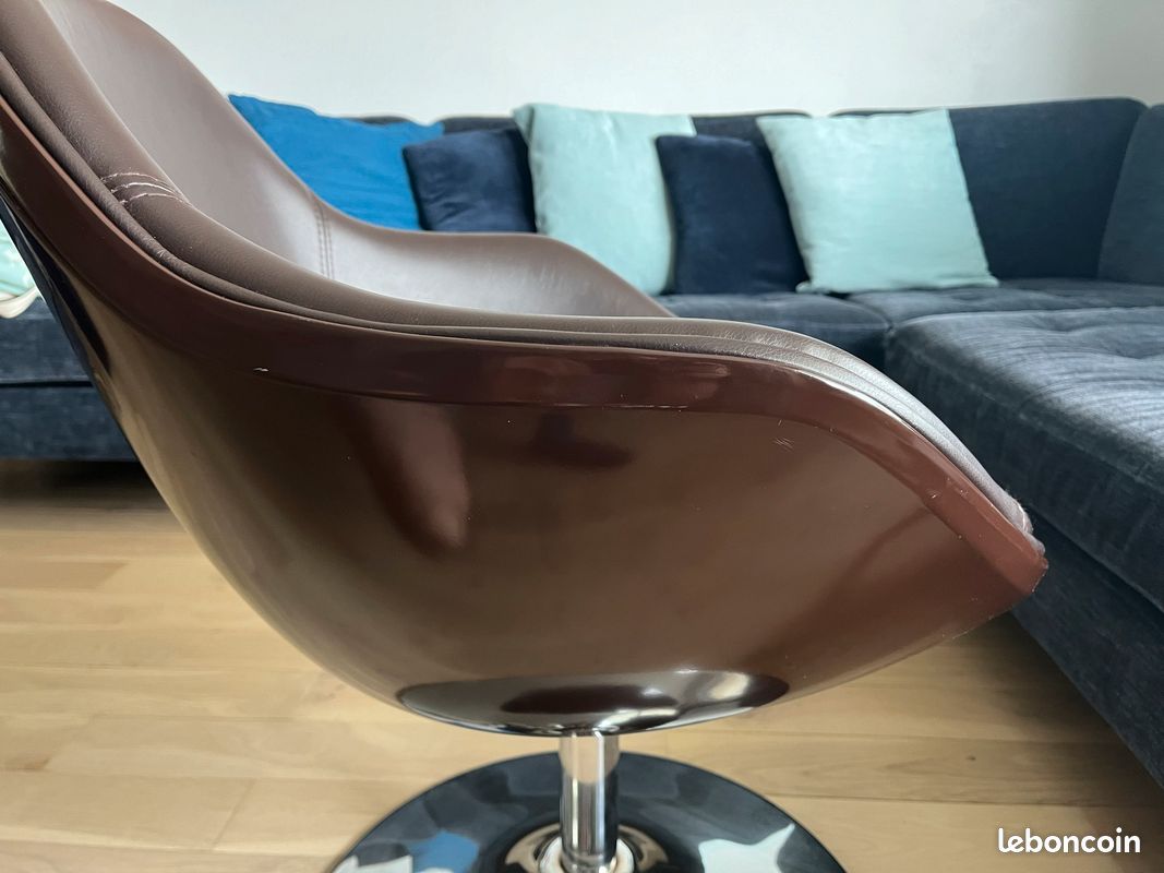Fauteuil design similicuir marron et chrome - rotatif 360 (image 6)