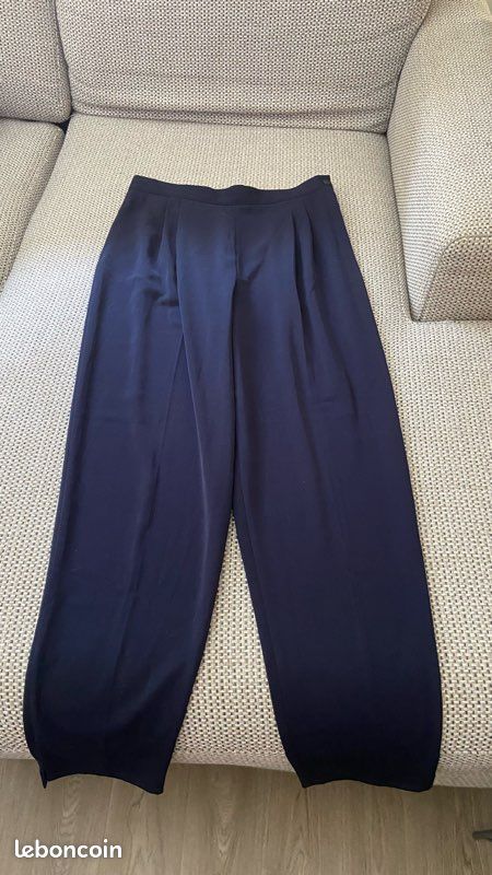 Pantalon de tailleur fluide bleu marine Alexane Paris (Taille 40 / étiquette 44) / Neuf (image 4)