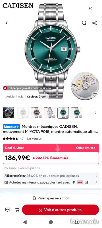 Montre automatique Cadisen Mouvement Miyota 9015 (image 5)