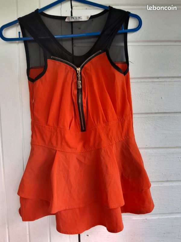 Haut à volant orange et noire-Meiling fashion (image 1)