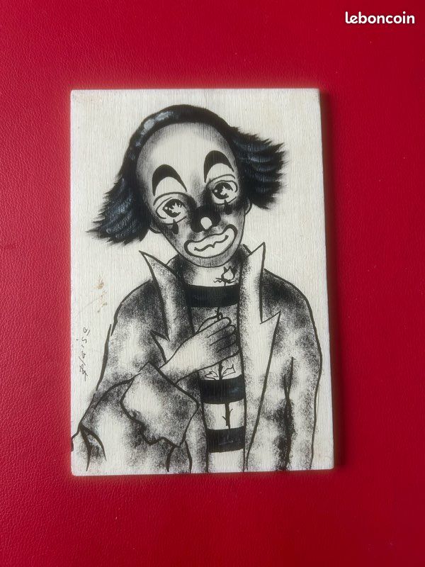 Tableau Rétro Vintage Signé Clown Couché Années 60/70 - Dimensions 29 X 23 Pouces
