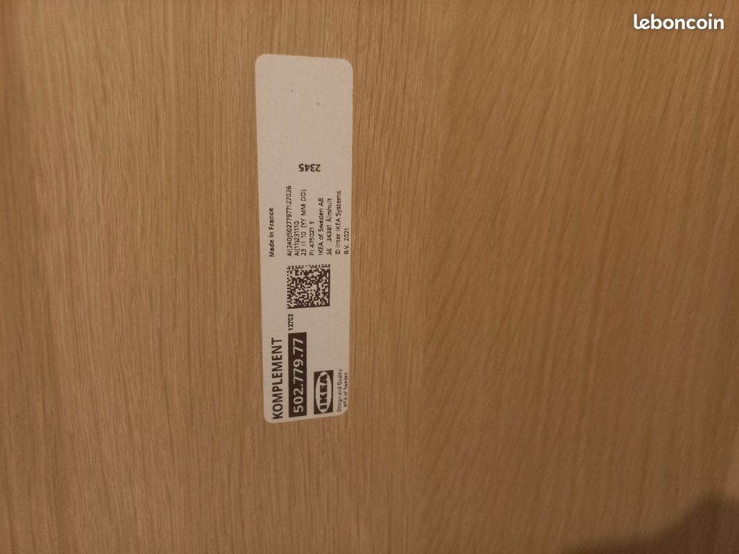 Tablette Komplement neuve chêne blanchi 75x58 pour armoire Ikea (image 2)