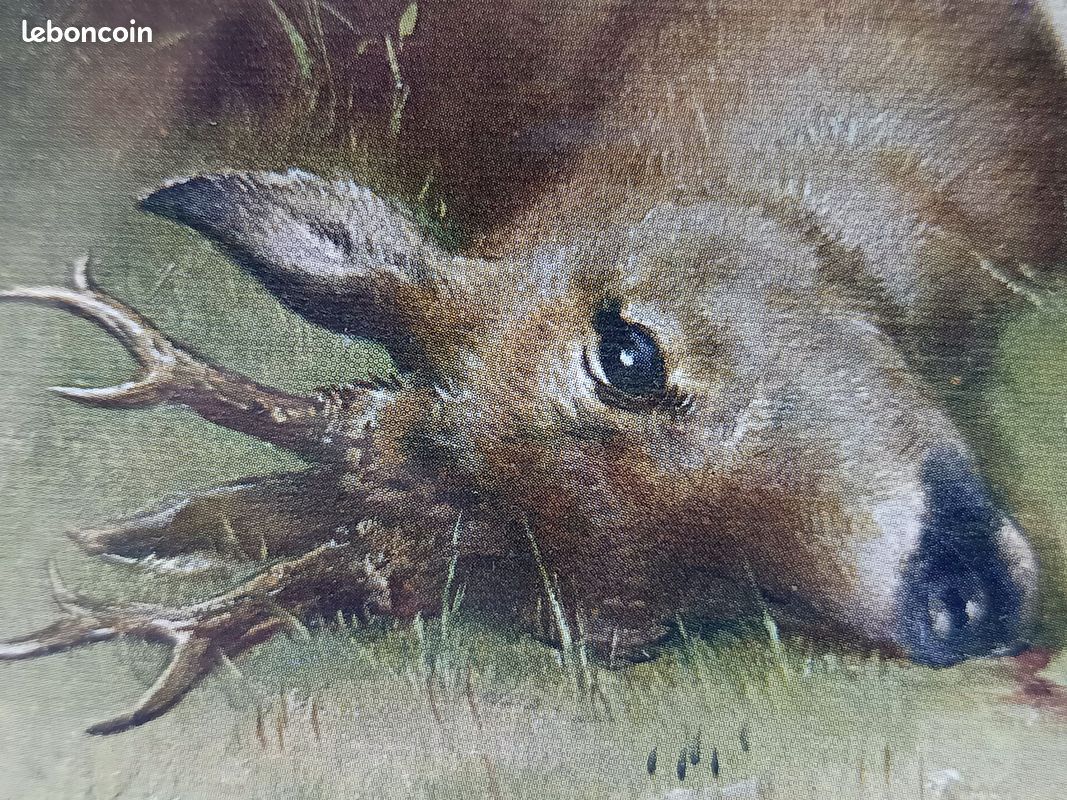 Oléographie ancienne de Carl Reichert - Scène de chasse aux chiens (image 5)