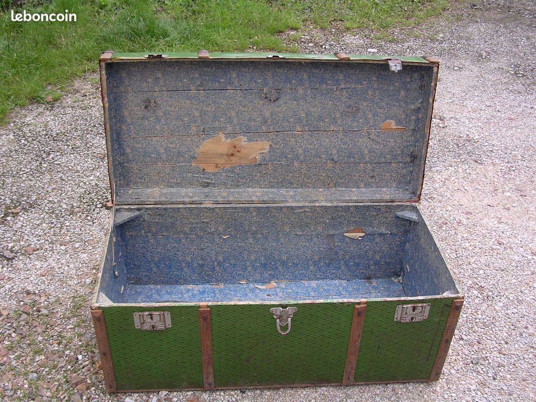 Malle coffre valise métal bois vintage (image 2)